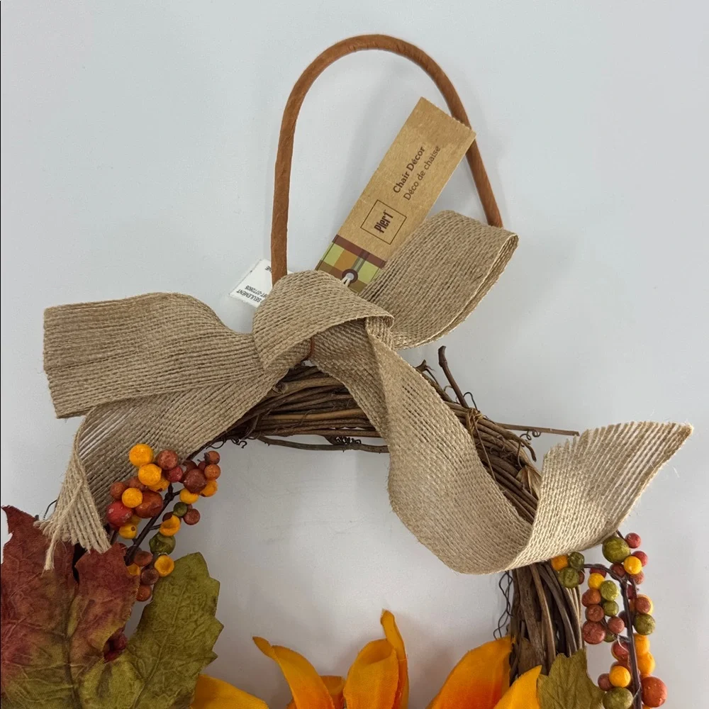 Pier1 Set of 3 Sunflower Autumn Wreath Chair Decor NWT